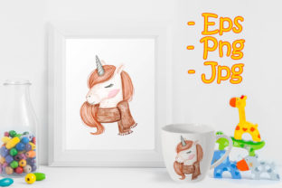 Beautiful Unicorn with Scarf Watercolor
