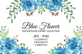 Blue Flower Watercolor Clipart Set and Illustrations