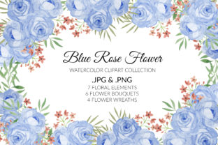 Blue Rose Flower Watercolor Clipart Coll and Illustrations