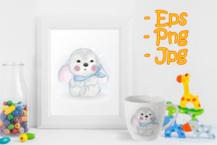 Cute Baby Bunny Watercolor Illustration