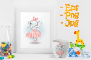 Cute Elephant Ballerina Watercolor Illus