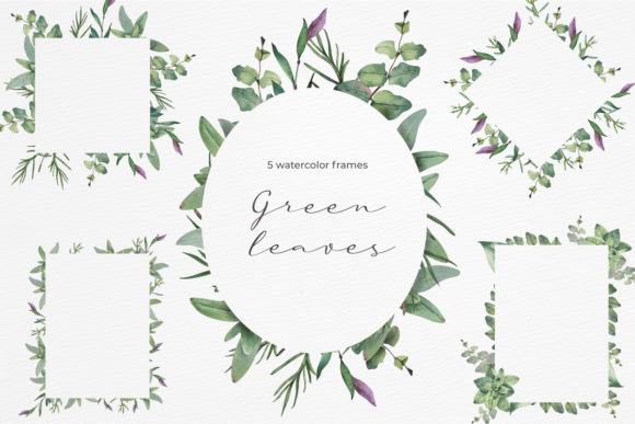 Green Leaves Watercolor Frames Illustrations