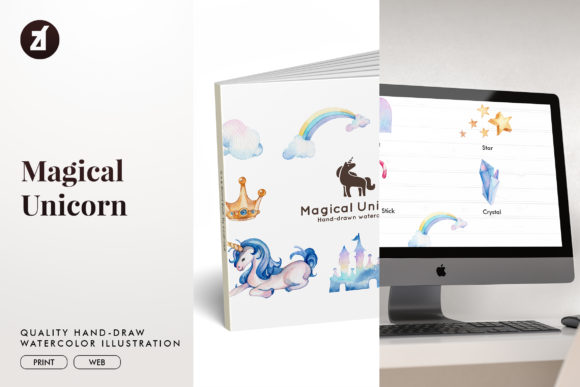 Magical Unicorn Watercolor Illustration