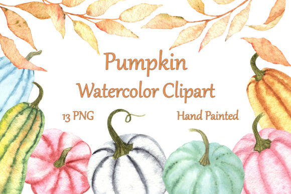 Pumpkin Autumn Watercolor Clipart and Illustrations