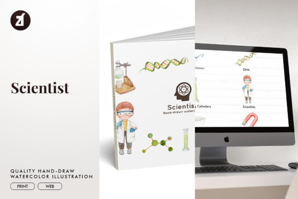 Scientist Watercolor Illustration and Illustrations