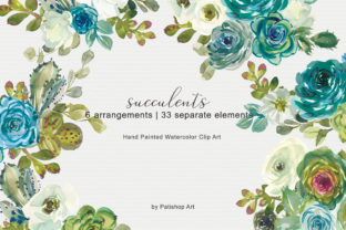 Turquoise Watercolor Succulents Set Illustrations