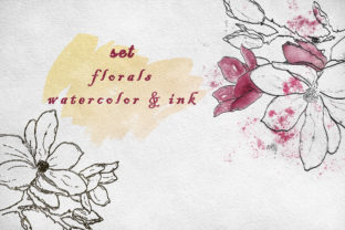 Watercolor and Ink Flowers Set Illustrations