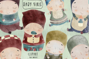 Watercolor Baby Girl Digital Clipart and Illustrations