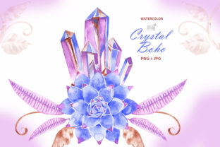 Watercolor Boho Crystal Clipart and Illustrations