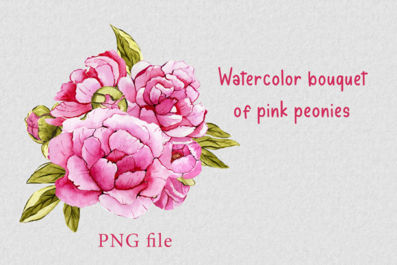 Watercolor Bouquet of Pink Peonies PNG