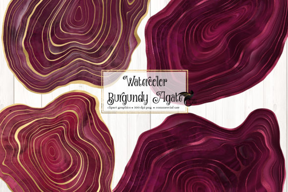 Watercolor Burgundy Agate Clip Art and Illustrations