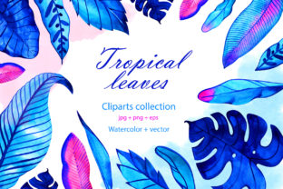 Watercolor Digital Neon Tropical Leaves Illustrations