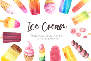 Watercolor Icecream Clipart Set 2 & Illustrations