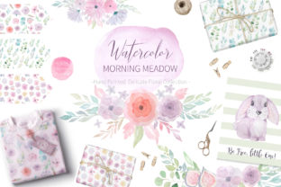 Watercolor Morning Meadow Floral Set and Illustrations