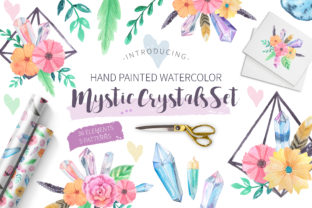 Watercolor Mystic Crystals Set and Illustrations