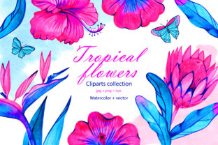Watercolor Neon Tropical Flowers