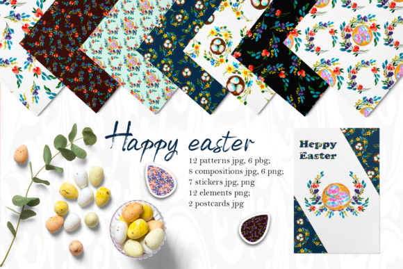 Watercolor Set. Happy Easter Illustrations