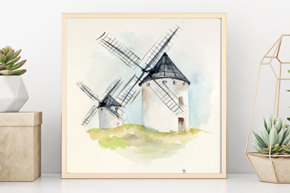 Watercolor Spanish Windmill Illustrations