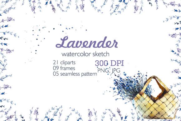 Watercolor Two Set Lavender Illustrations