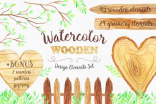 Watercolor Wooden Design Set Illustrations