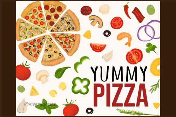 Watercolour Pizza Ingredients Illustrations