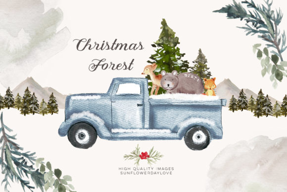 Winter Watercolor Woodland Clipart and Illustrations